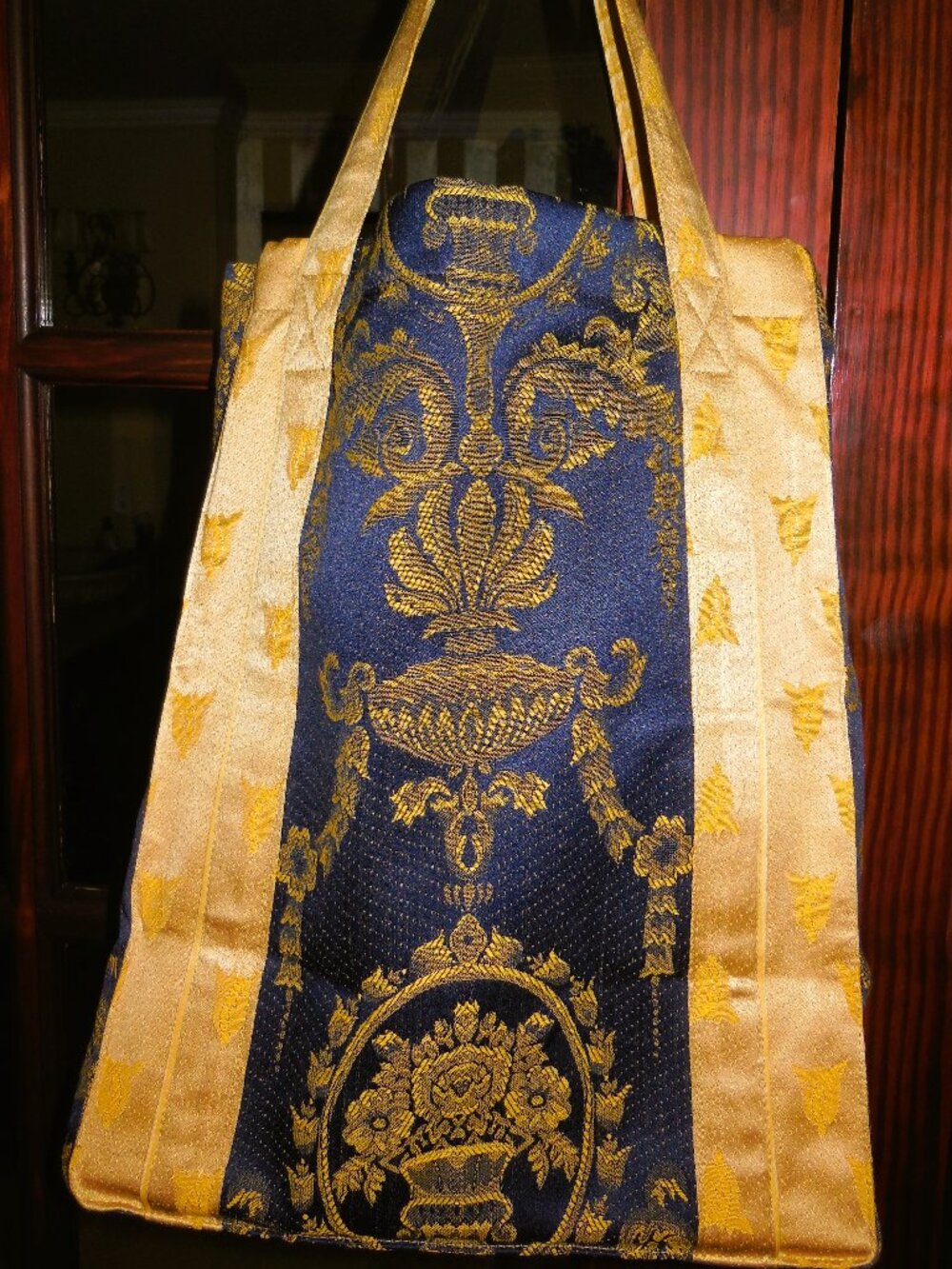 Large beach/ travel/ grocery tote bag. Royal blue and gold